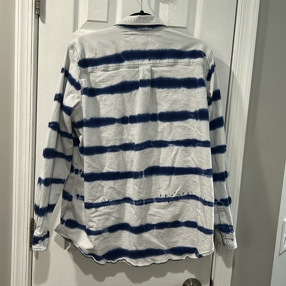 Lands End Blue and White Striped Button-Up Shirt Size 18 - Picture 4 of 5